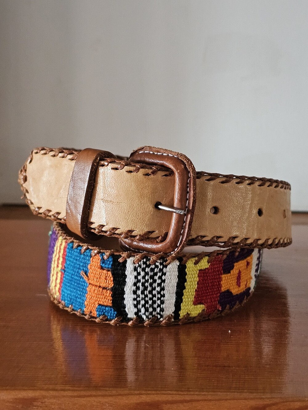 Vintage Folk Art Woven Leather Belt